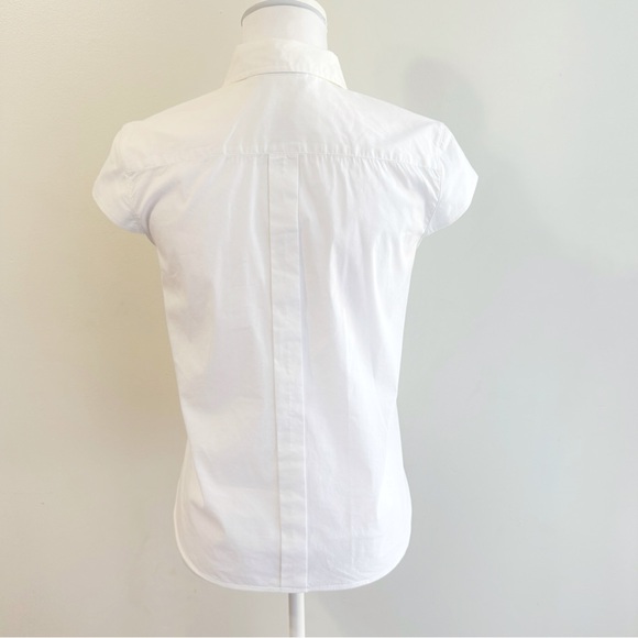 MAXMARA WHITE JABOT FRILL RUFFLE BUTTON UP COLLARED SHORT SLEEVE BLOUSE TOP - Picture 3 of 8